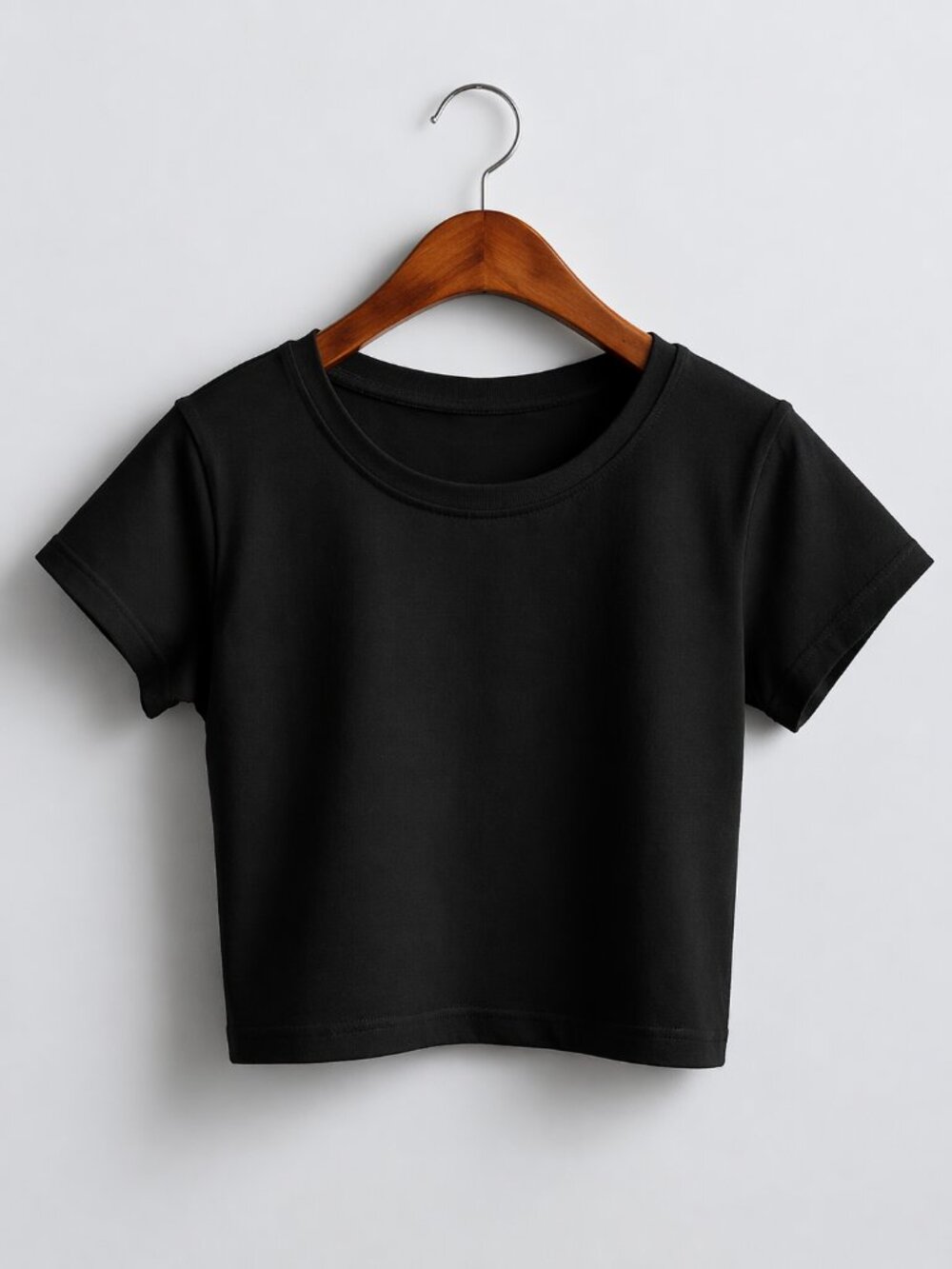 Women’s Black Crop Top Short Sleeve Casual Solid Color T-Shirt